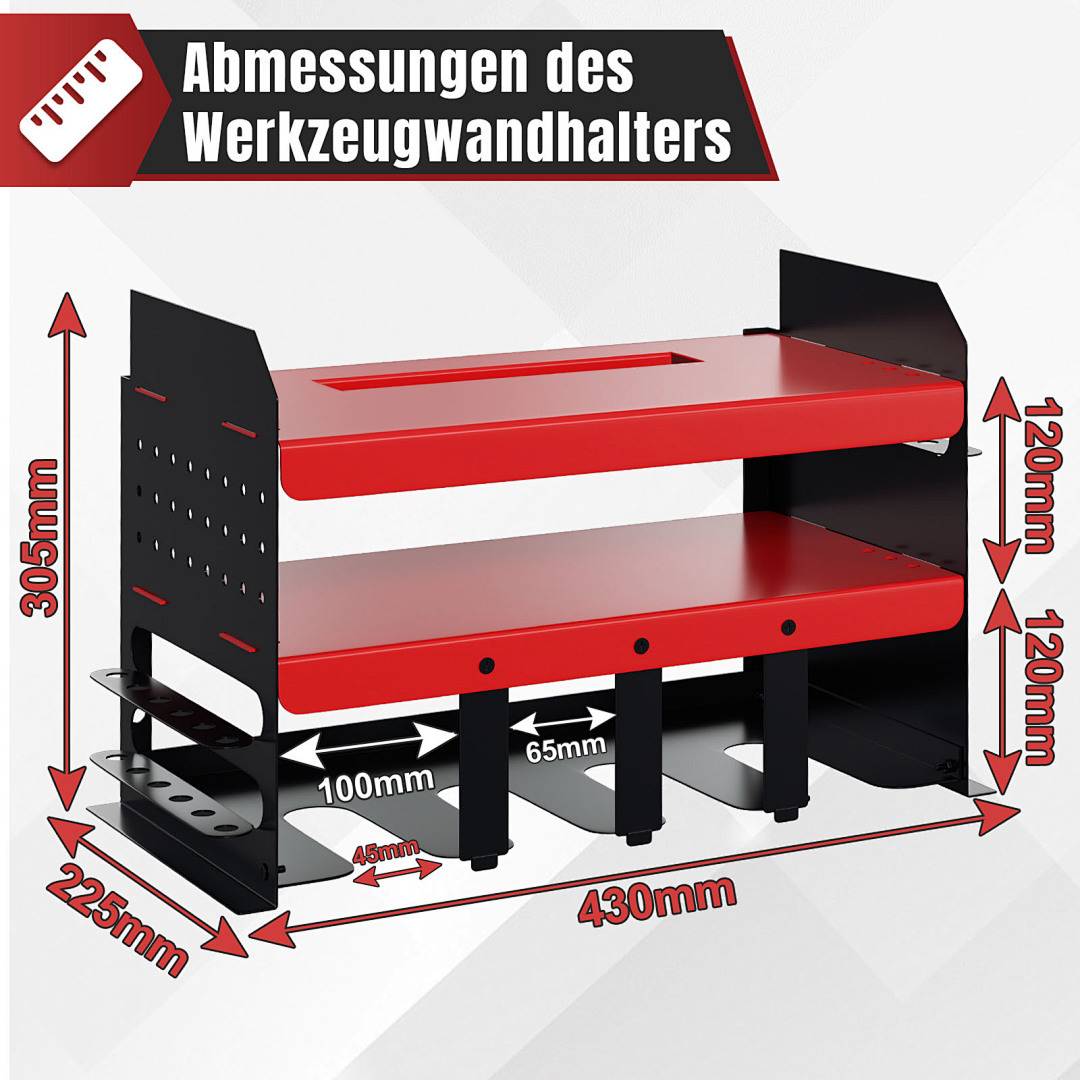 Werkzeughalter,Wandmontiertes Aufbewahrungsregal für Elektrowerkzeuge,Schwarz-rotes Werkzeugregal für die Garage