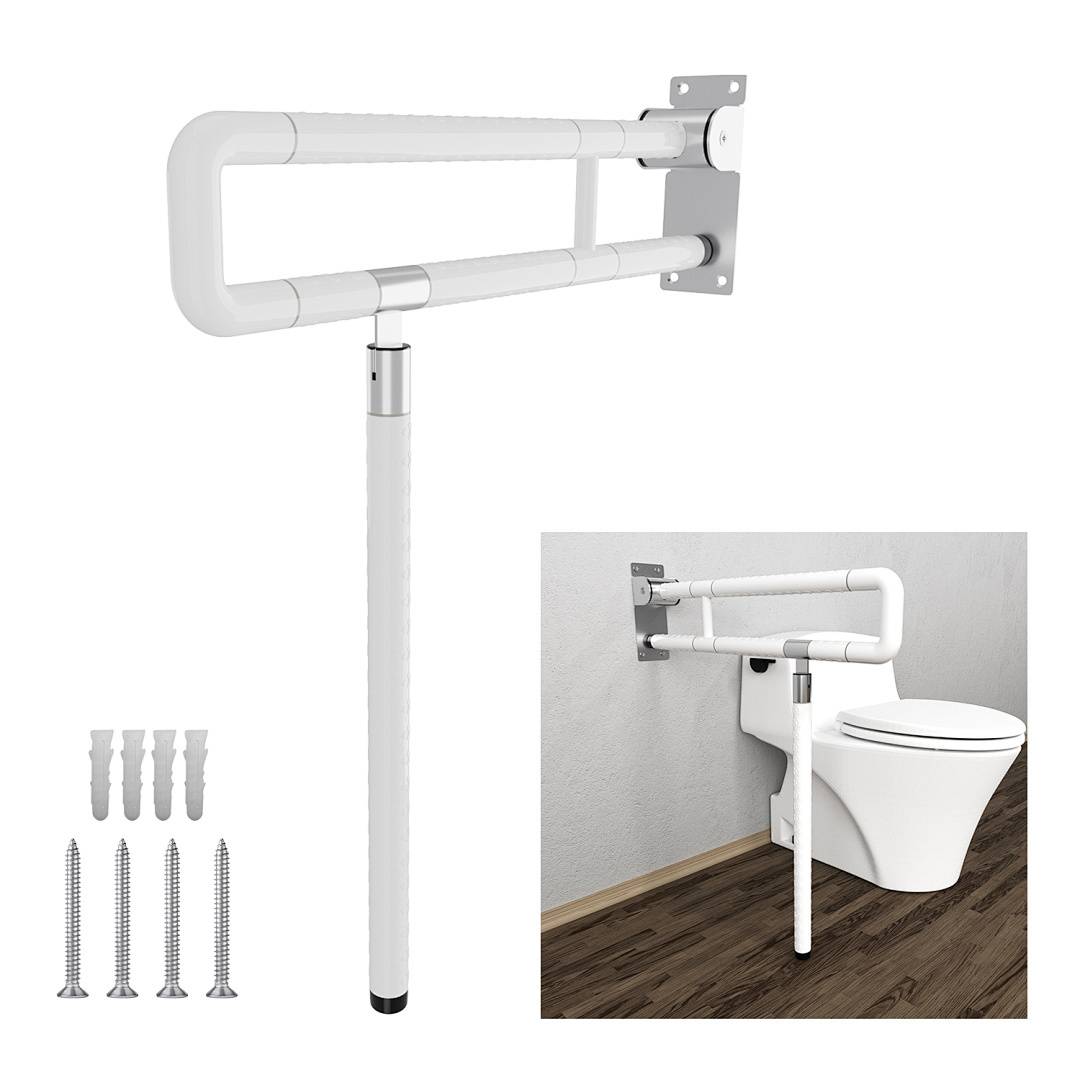 Klappbarer WC Stützgriff zur Wandmontage aus Edelstahl, U-Form Haltegriff für barrierefreies Bad, Rutschfest, Belastbar bis 200 kg, Weiß
