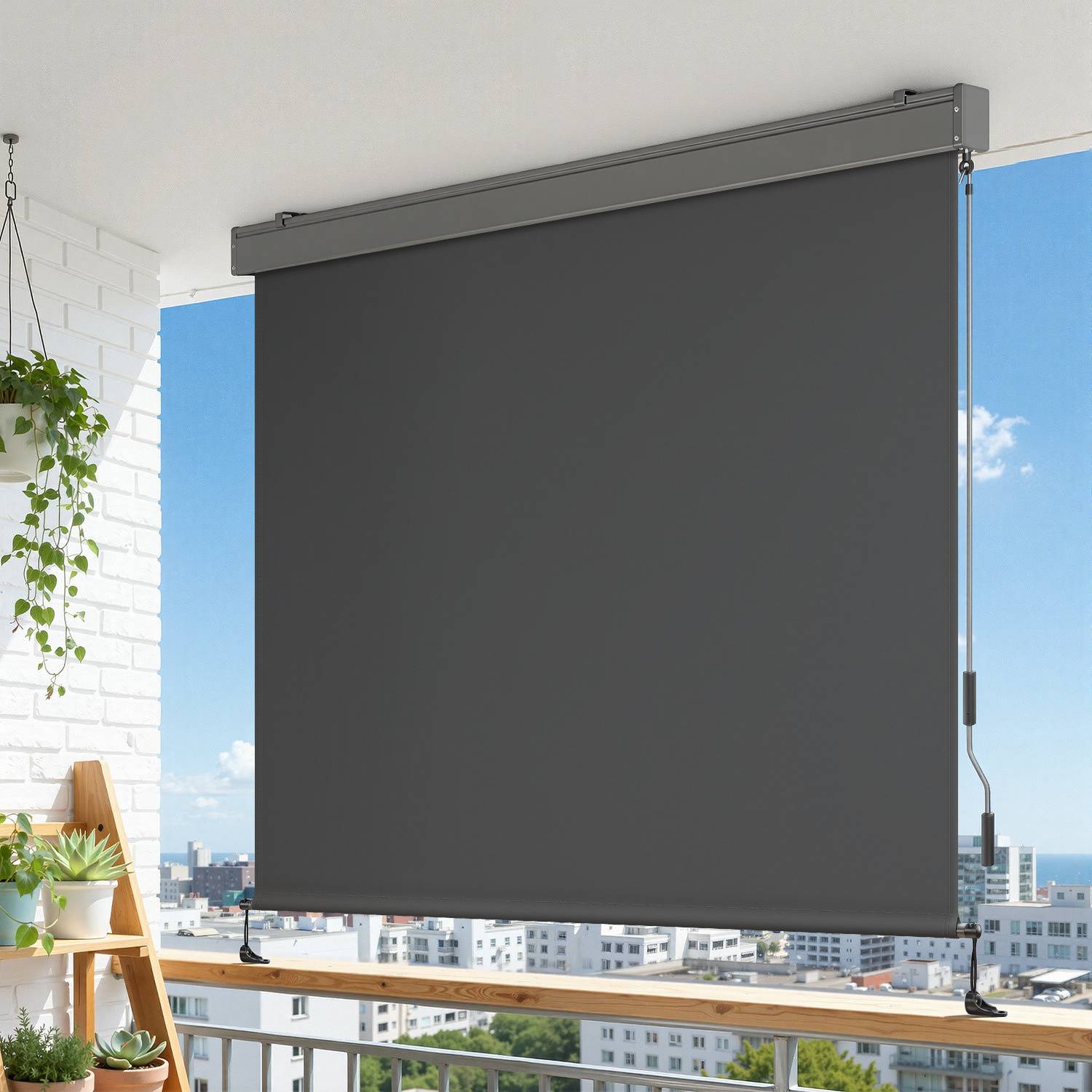 Senkrechtmarkise für Balkon, Seitenmarkise, Terrasse, 250x180cm, markise, aus Polyester (280 g/m²), Grauer, Markise für Windschutz, Sonnenschutz