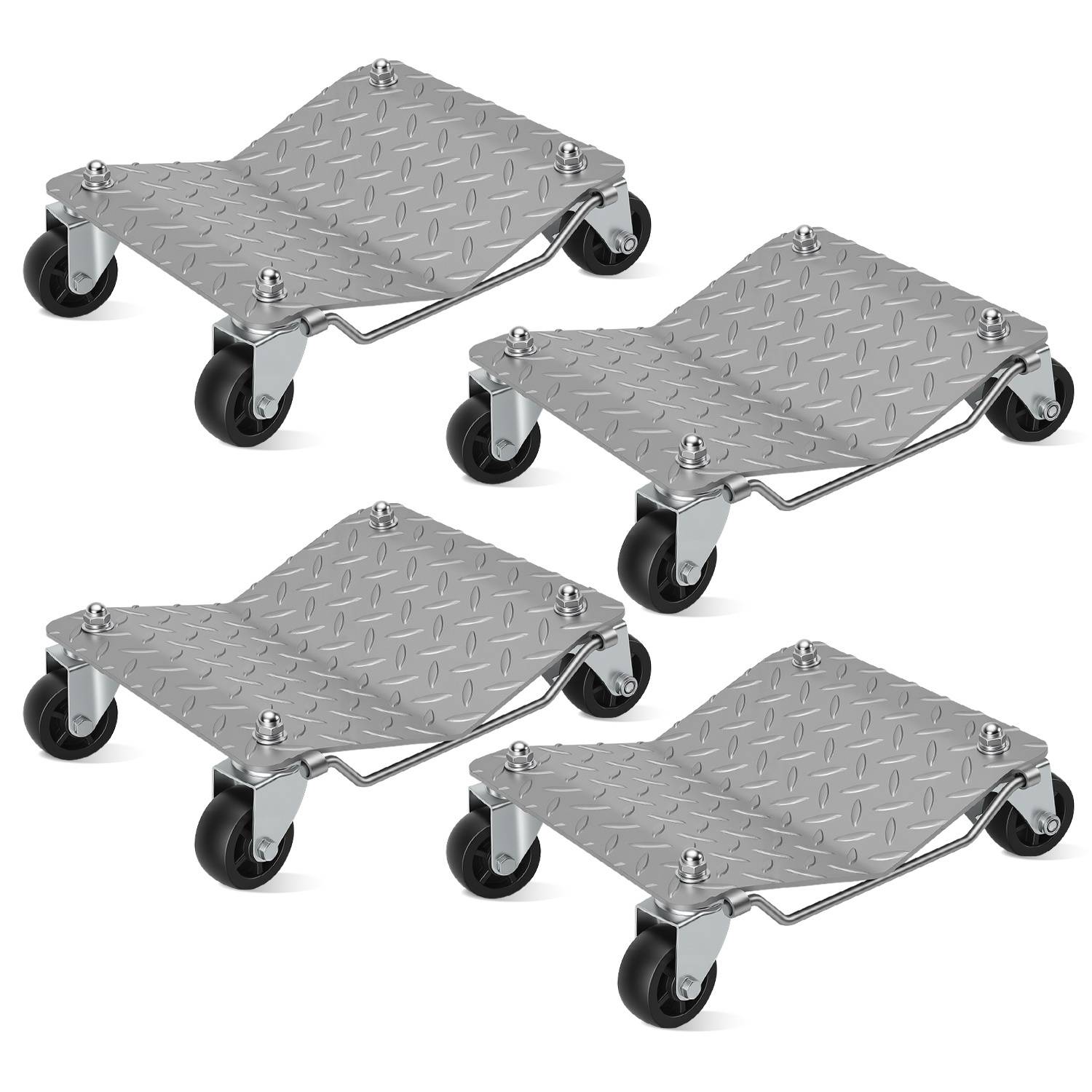 Rangierhilfe 4 Stück mit mit Stahlrollen, Gesamtbelastbarkeit 500kg, Rad Rangierroller Rangierheber Wagenheber für PKW Auto