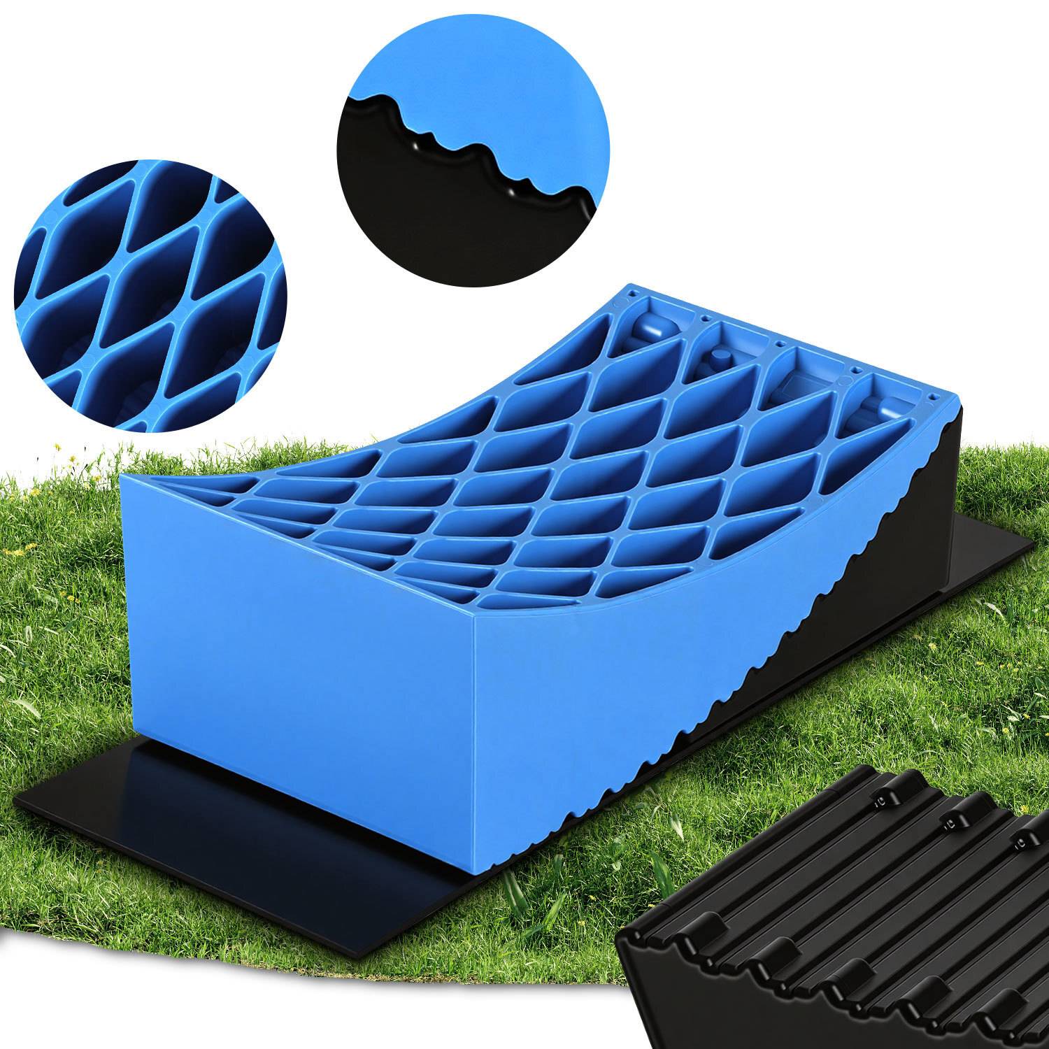 Auffahrkeile Wohnmobil 13,5t Auffahrkeile Set mit 2 rautenförmigem, 2 Unterlegkeilen, 1 Gummimatte, 1 Wasserwaage für Wohnmobil und Wohnwagen