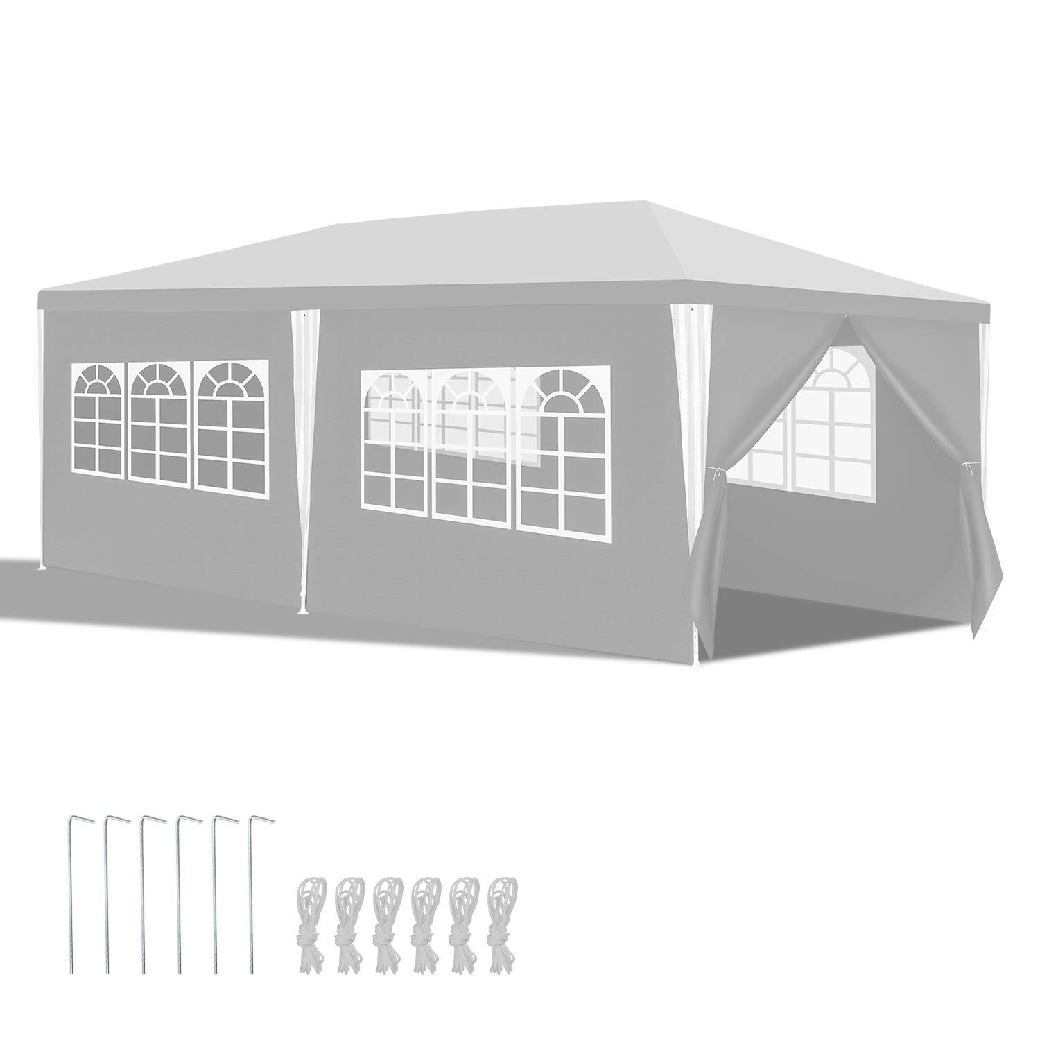 3 x 6 m Garten Pavillon mit 4 Seitenteilen tragbares wasserdichtes Zelt mit Spiralschläuchen, weiß