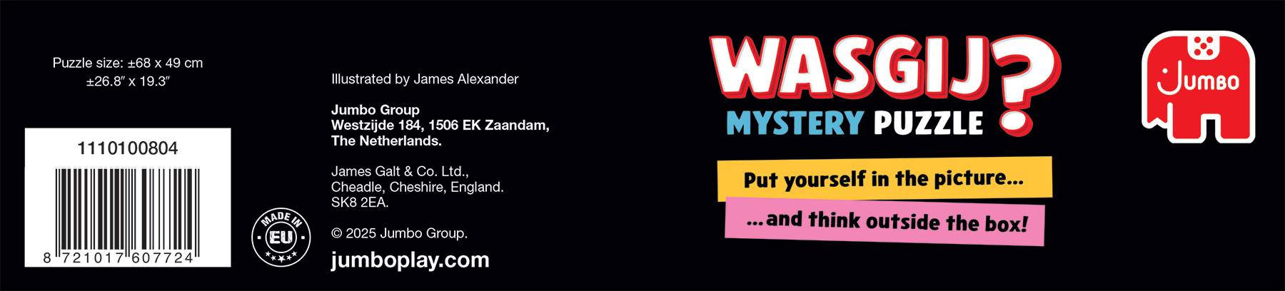 Jumbo Wasgij Mystery Puzzle-Box mit Puzzle-Titel, 1000-teiliges Puzzle und Produkt-Barcode/Branding.