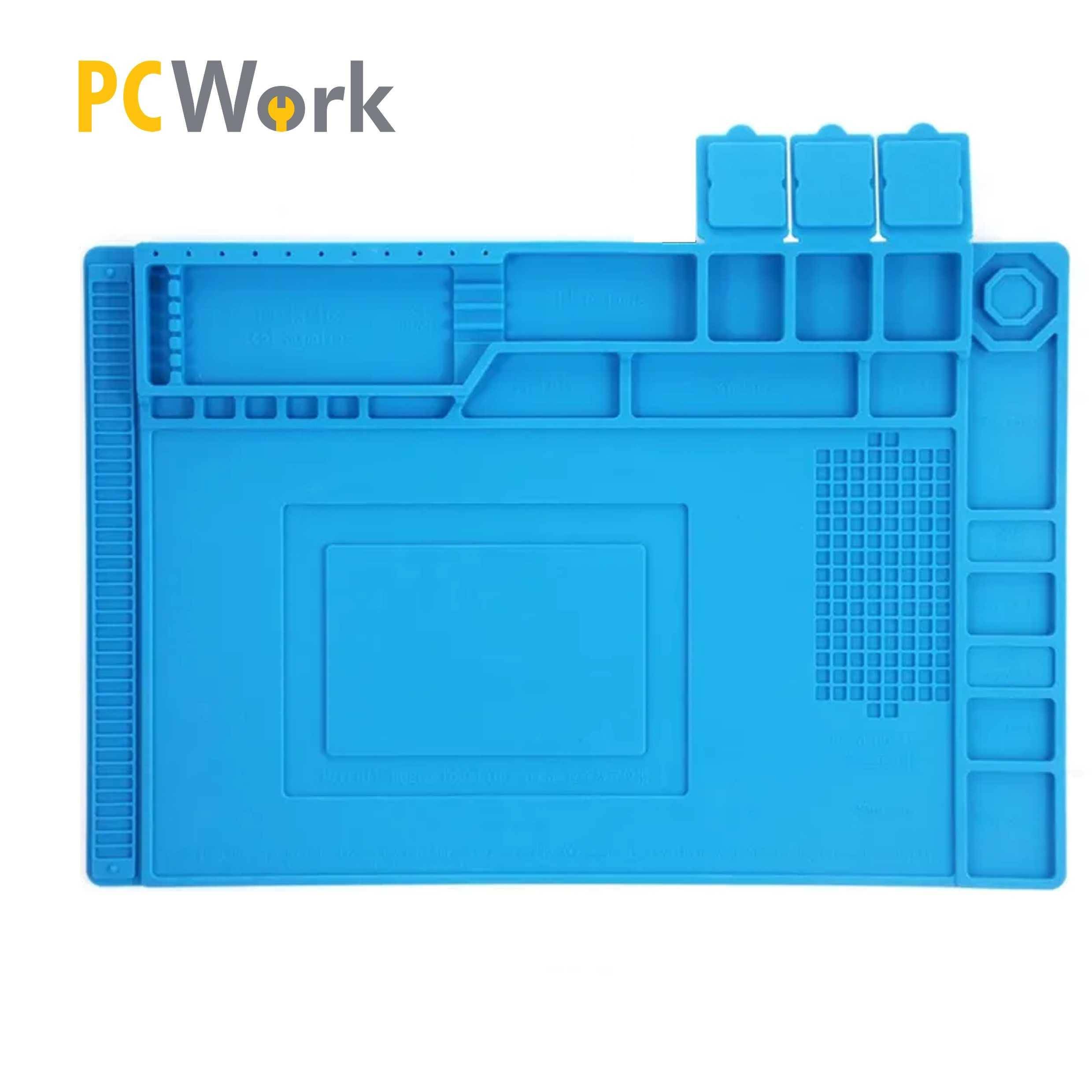 PCWork Silikon Lötmatte, 450x300mm, mit Werkzeughalterung, 4 Magnetzonen und 3 Klappfächern