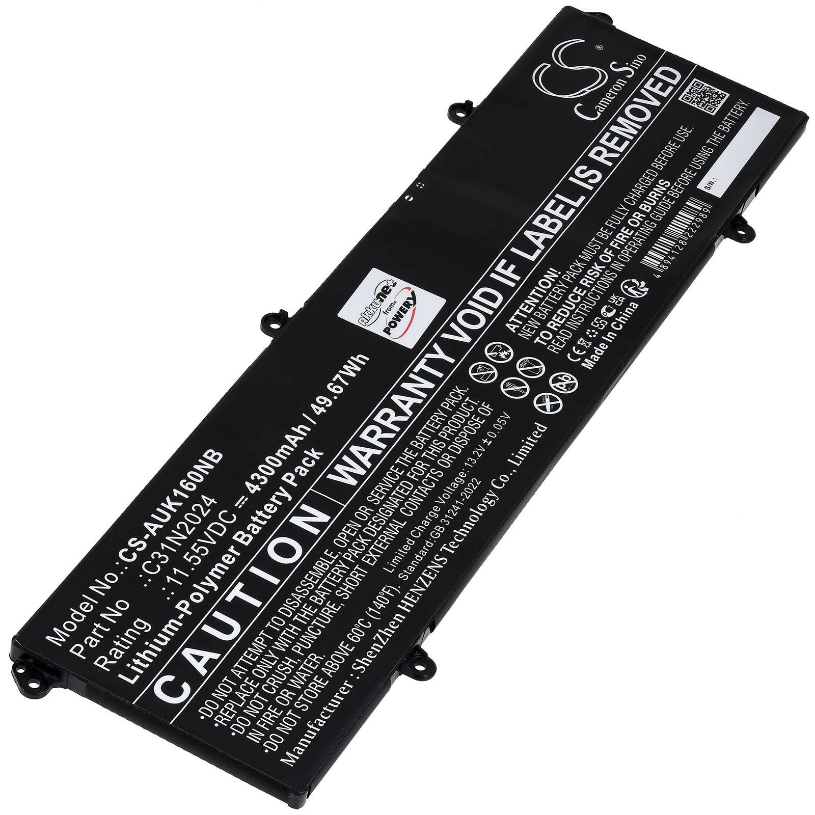 Powery Akku für Asus VivoBook 16X K3605ZV-N1518W Laptop, 11,55V, Li-Polymer
