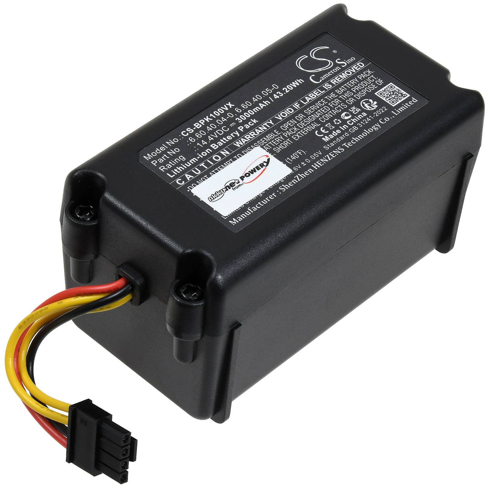 Powery Akku für Sencor SRV4000 Saugroboter Hardcase 4-poliger Stecker, 14,4V, Li-Ion