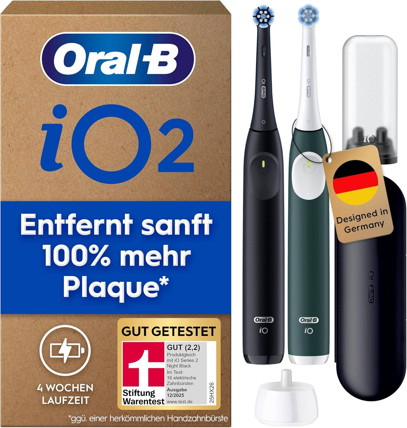 Oral-B iO Series 2 Elektrische Zahnbürsten Doppelp. 2 Aufsteckbürsten Reise-Etui