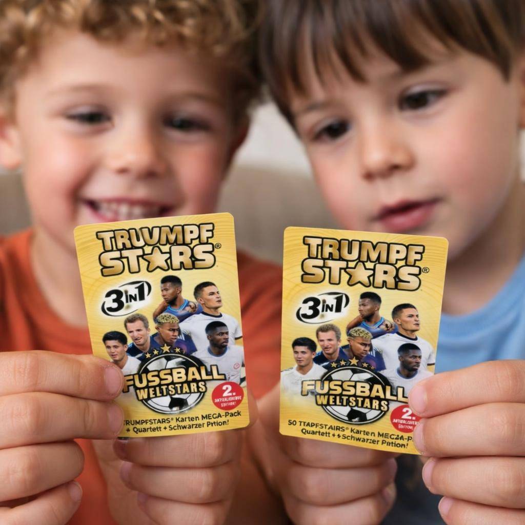 Kartenspiel Trumpfstars: Fussball Weltstars Quartettspiel ab 6 Jahren 3in1