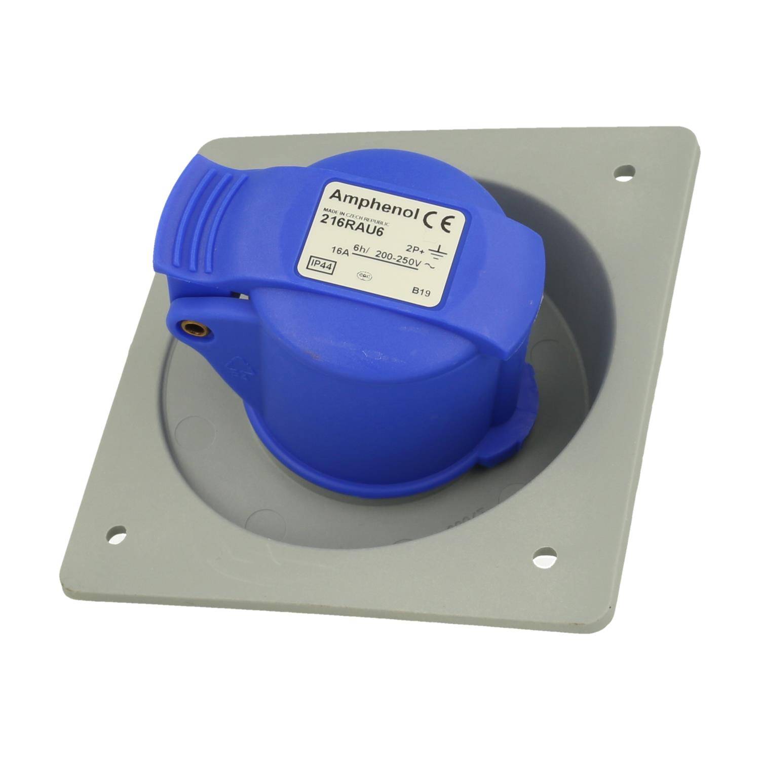 Amphenol 16 Ampere CEE Einbausteckdose 3-polig (2P+PE) Buchse, Kodierung 6h blau 200/250V Frequenz 50 und 60Hz - 1