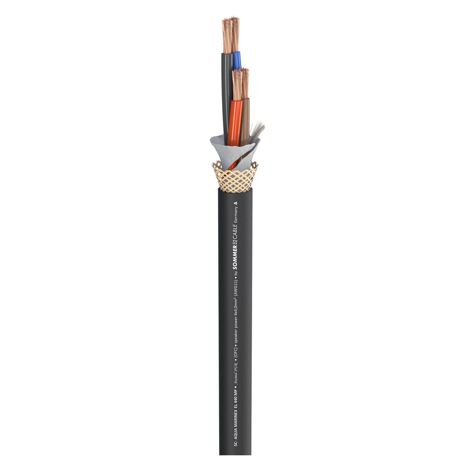 Lautsprecherkabel SC-AQUA MARINEX EL 440; 4 x 4,00 mm²; PUR-SR mit ARAMID-Verstärkung und Spezial-Schutzbandierung Ø 13,00 mm; schwarz