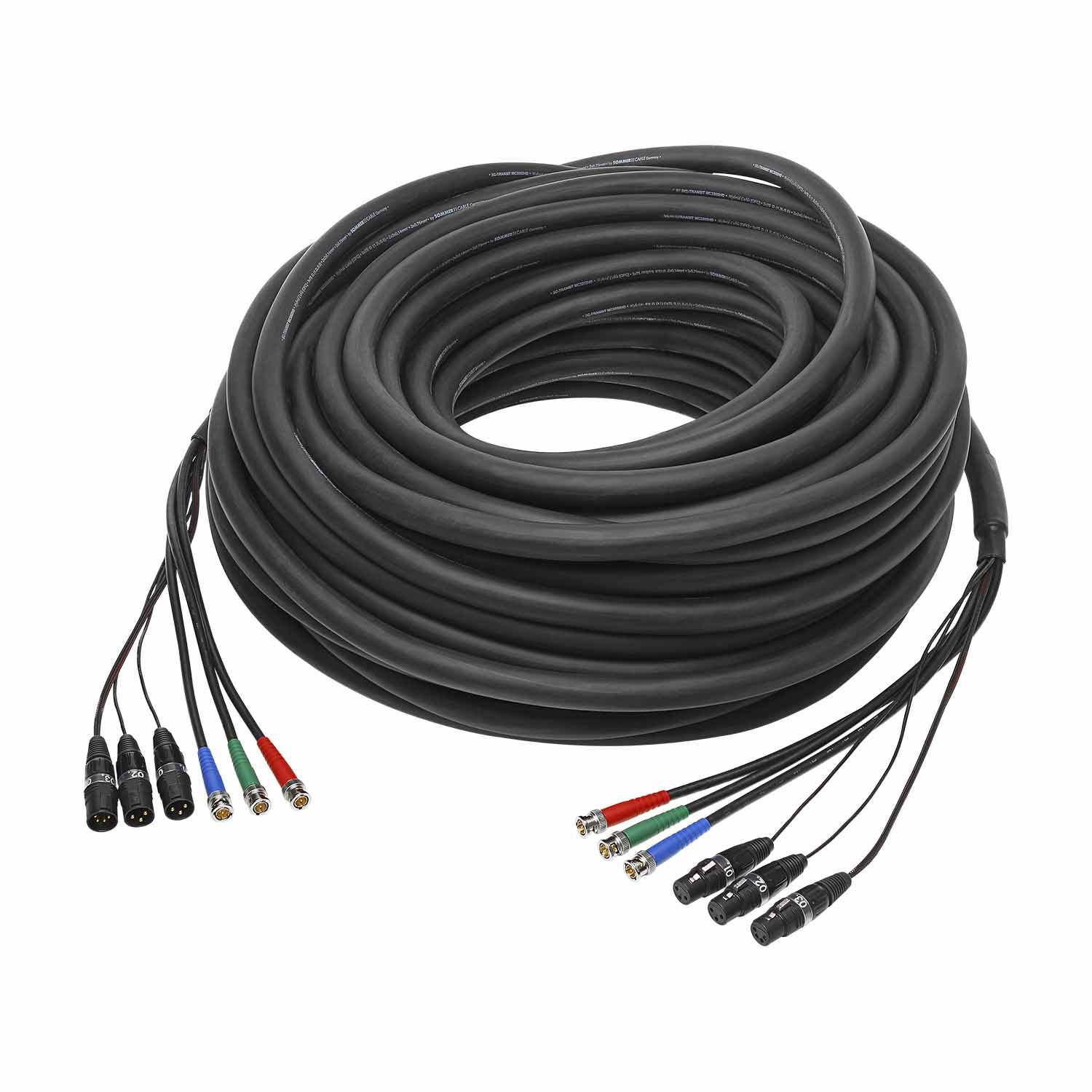 Hybrid Kabel | 3 x BNC + 2 x XLR 3-pol + XLR 4-pol male / 3 x BNC + 2 x XLR 3-pol + XLR 4-pol female, HICON
