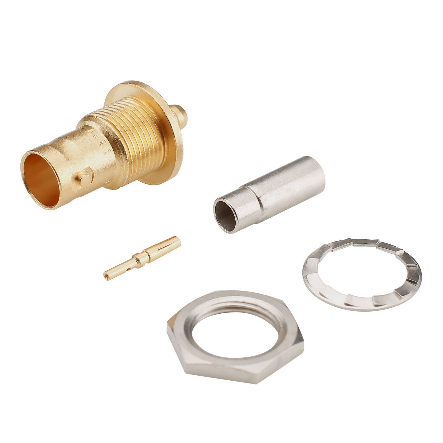 HICON BNC 3G-SDI Crimp-Einbaubuchse, Gewinde 1/2", nickel