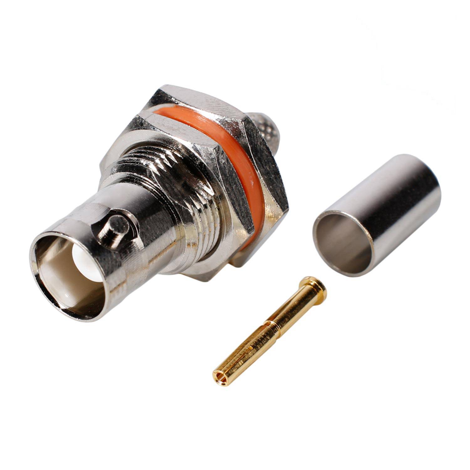 HICON BNC Crimp-Einbaubuchse, Masse nicht isoliert, Gewinde 1/2", nickel