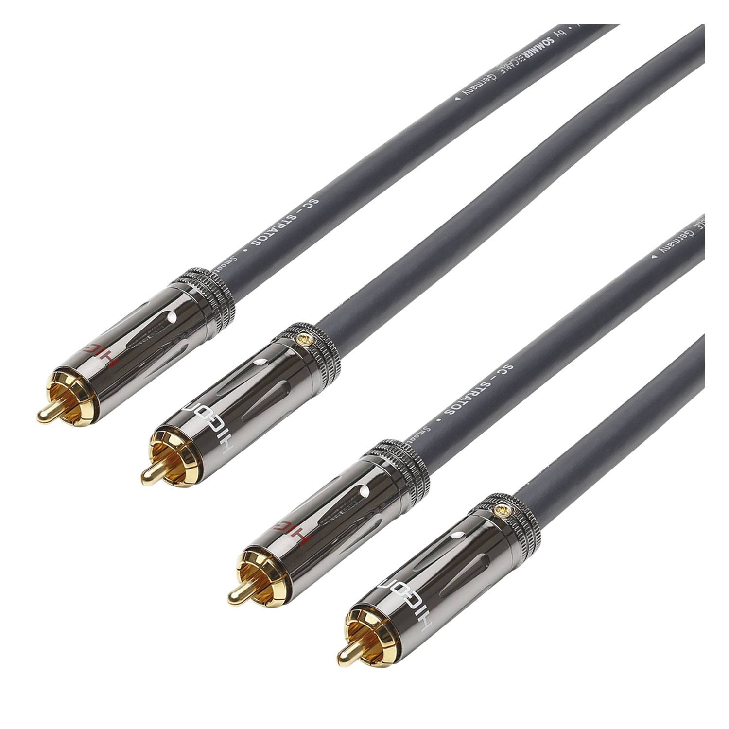 HICON Cinch / RCA mit Pressspangen-Verriegelung, 2-pol , Metall-, Löttechnik-Kabelstecker, vergoldete(r) Kontakt(e), gerade, chromfarben