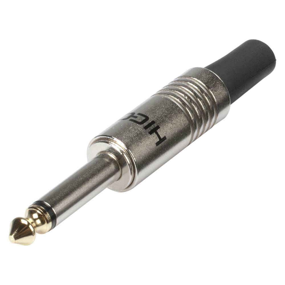 HICON Klinke (6,3mm) 2-pol Metall-Crimp-Stecker, Pin vernickelt mit Goldtip, gerade, chromfarben