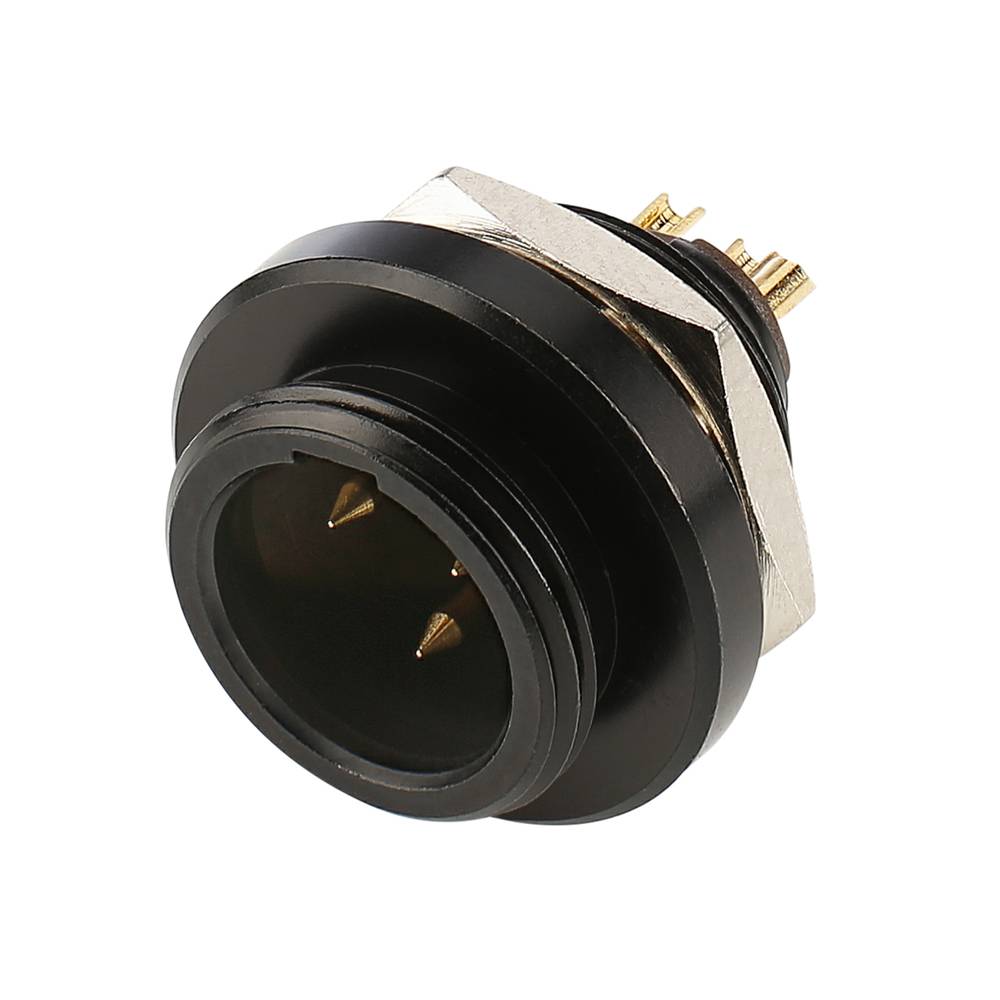 HICON Mini-XLR, IP67 , 3-pol , Metall-, Löttechnik-Einbaustecker, vergoldete(r) Kontakt(e), Gewinde 10,9 mm, schwarz