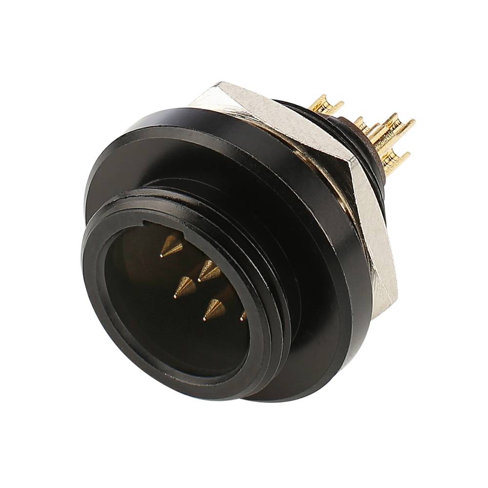 HICON Mini-XLR, IP67 , 5-pol , Metall-, Löttechnik-Einbaustecker, vergoldete(r) Kontakt(e), Gewinde 10,9 mm, schwarz