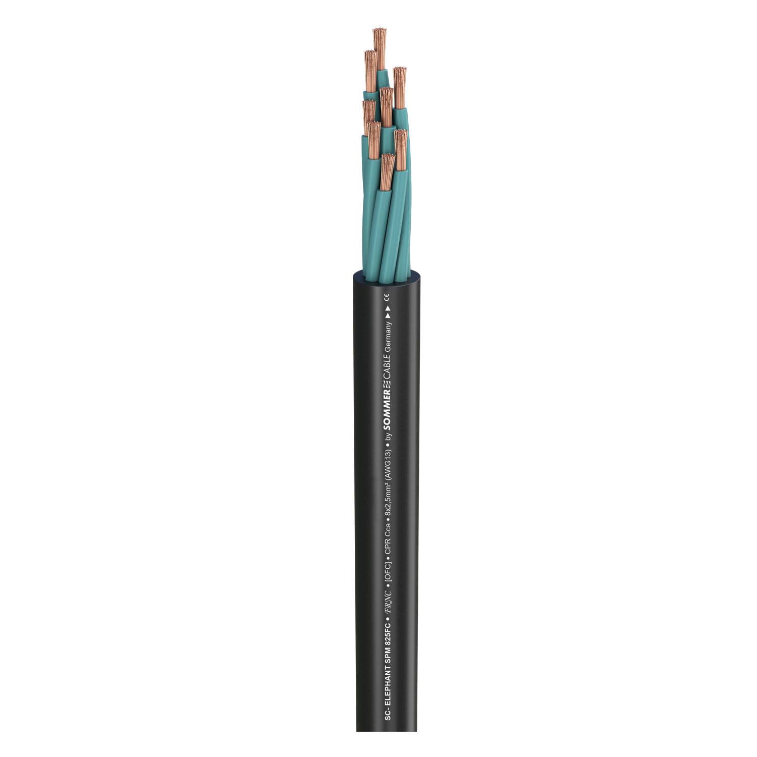Lautsprecherkabel Elephant SPM825 CPR; 8 x 2,50 mm²; FRNC Ø 12,50 mm; schwarz; Cca