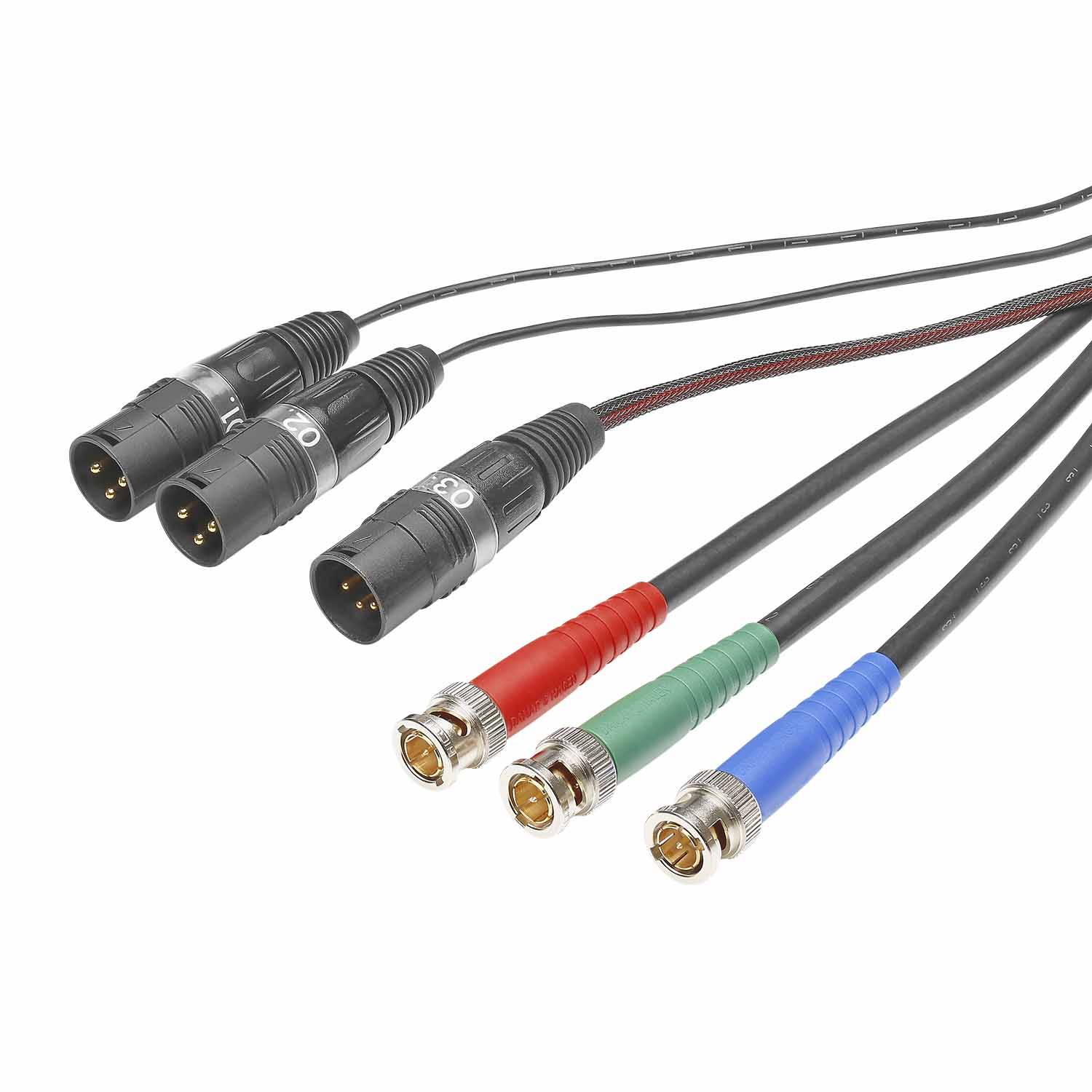 Hybrid Kabel | 3 x BNC + 2 x XLR 3-pol + XLR 4-pol male / 3 x BNC + 2 x XLR 3-pol + XLR 4-pol female, HICON