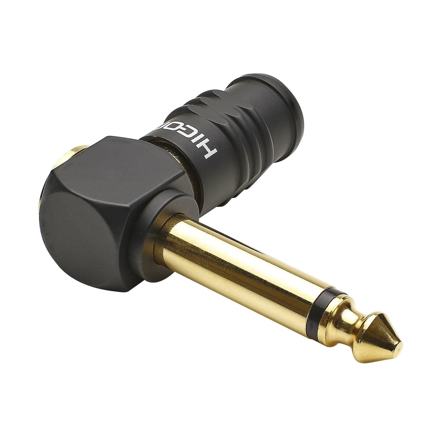 HICON Klinke (6,3mm) screw & play Metall-Schraubkontakt-Stecker, Pin Massivpin mit Goldtip, abgewinkelt 90°, schwarz