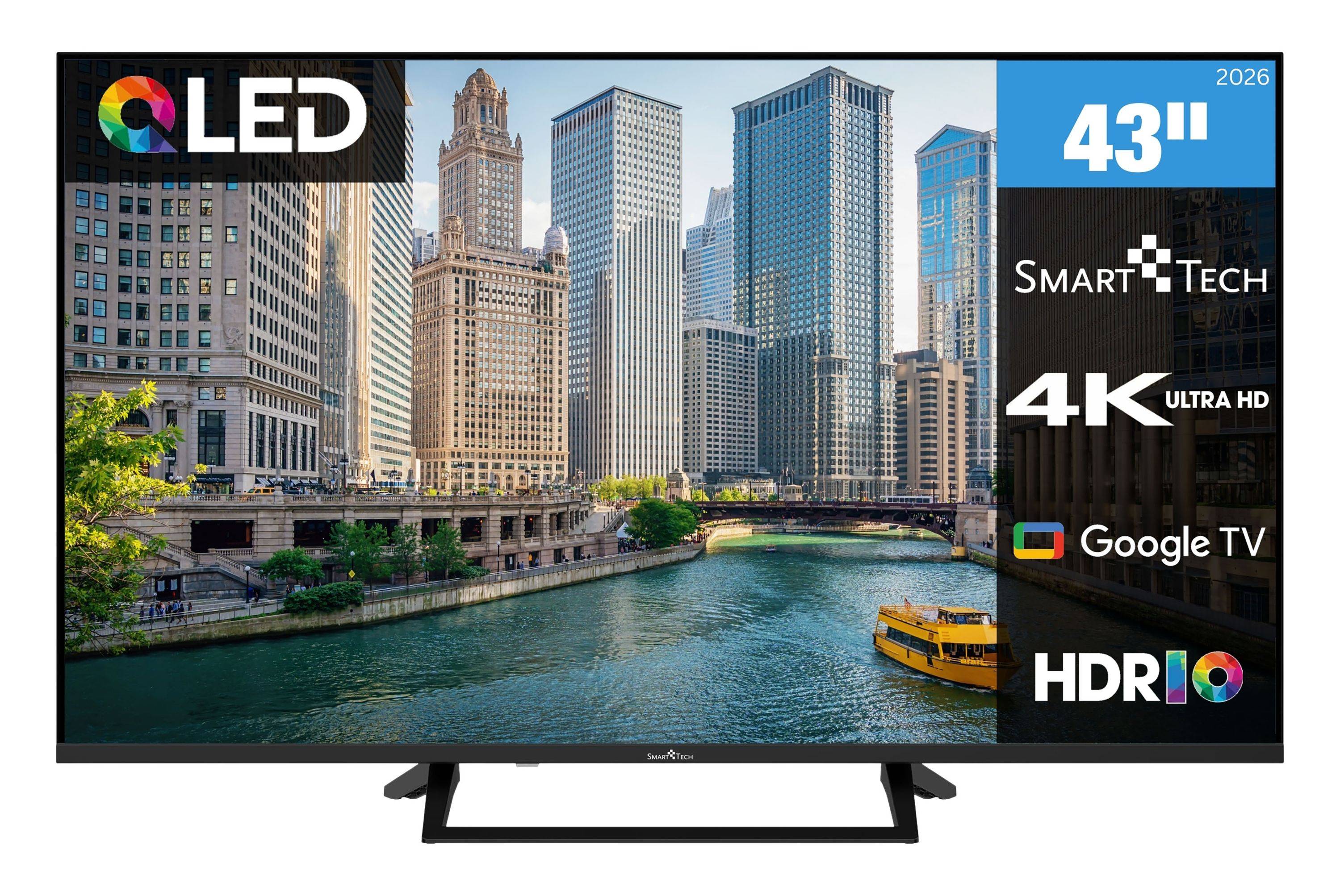 Smart Tech QLED Fernseher 43 Zoll Google TV - HDR Smart TV mit 4K UHD, Bluetooth und Triple-Tuner
