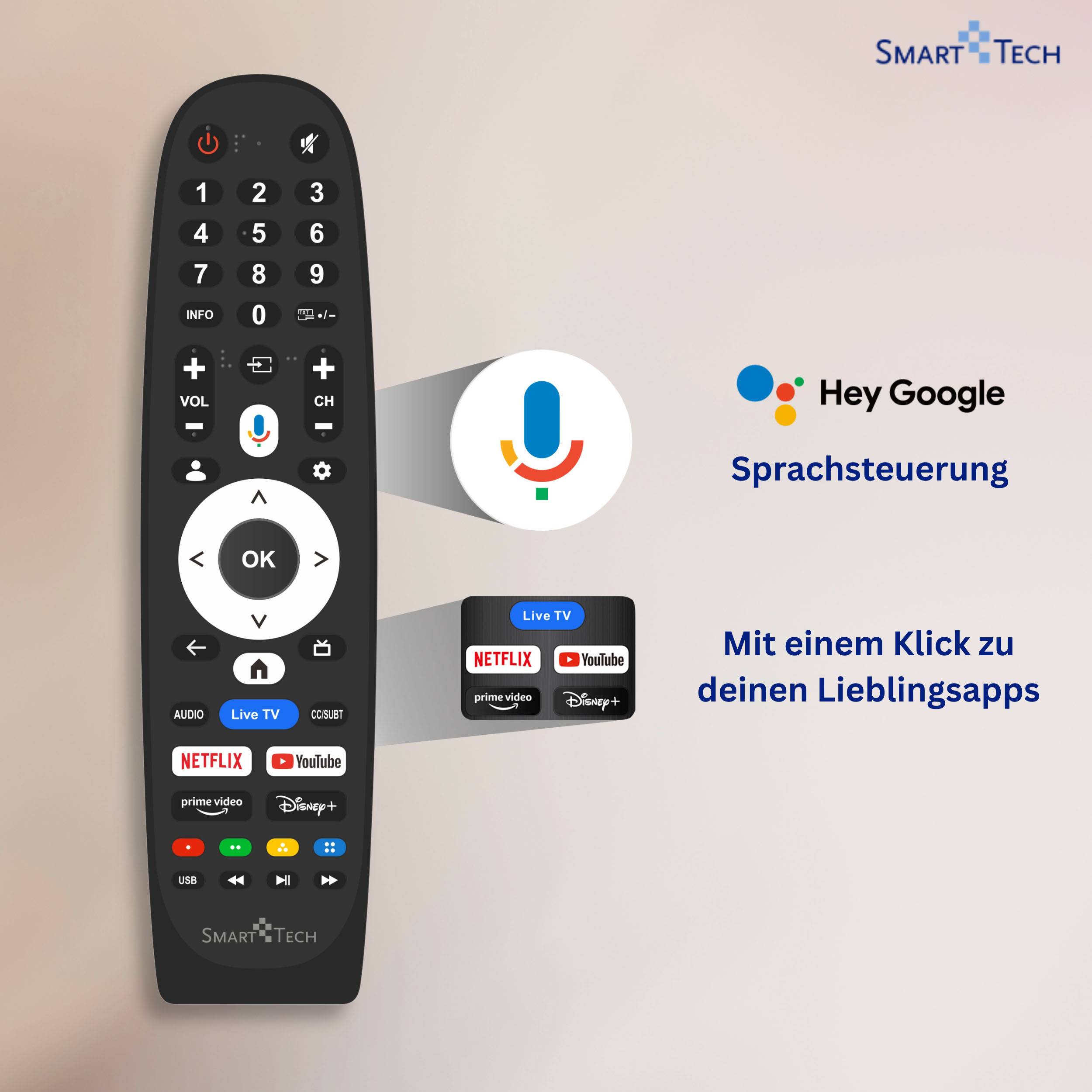 Smart Tech QLED Fernseher 43 Zoll Google TV - HDR Smart TV mit 4K UHD, Bluetooth und Triple-Tuner