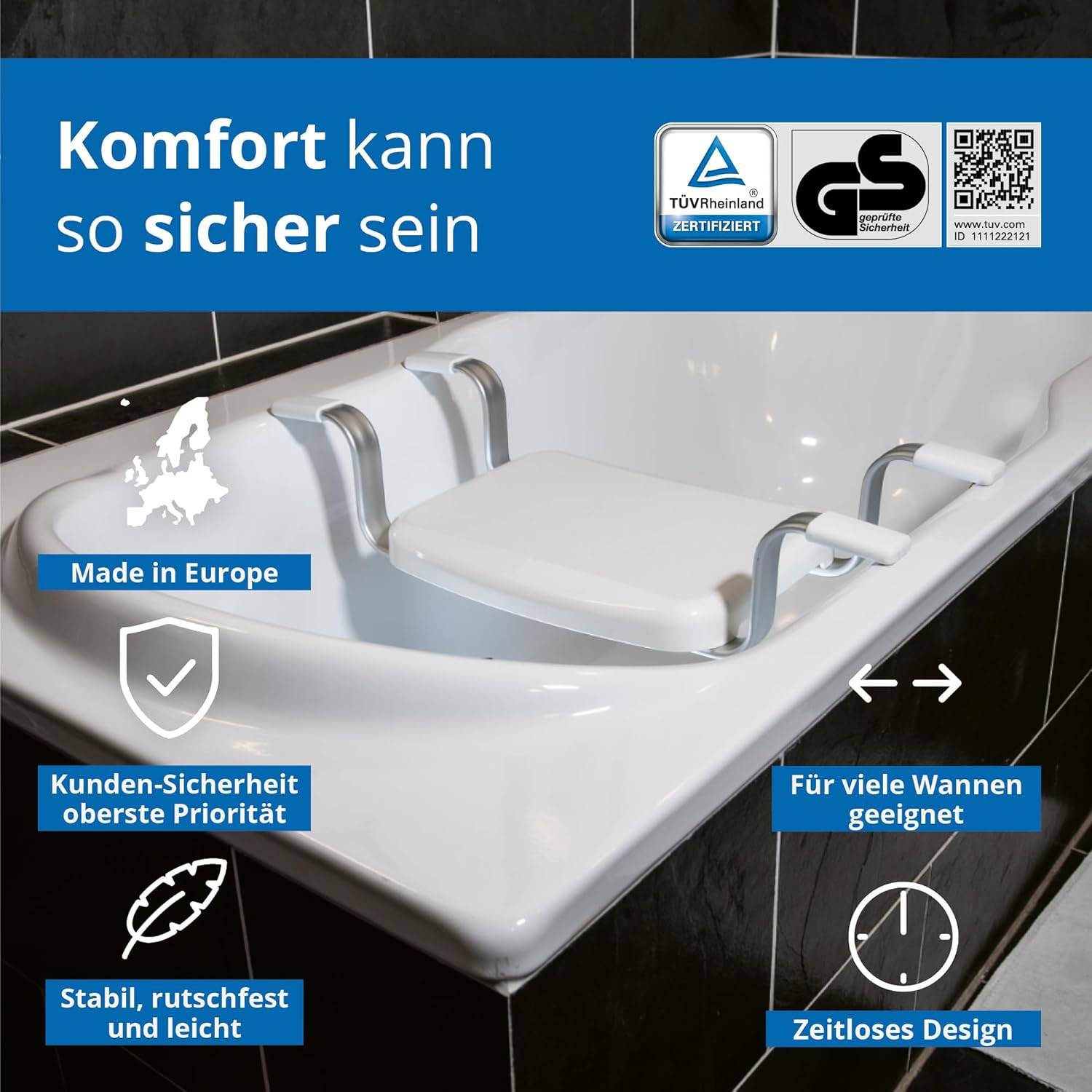 Weinberger Badewannensitz Sitzbrett -150 kg Anti-Rutsch 43909 Weiß B= 52-64 cm