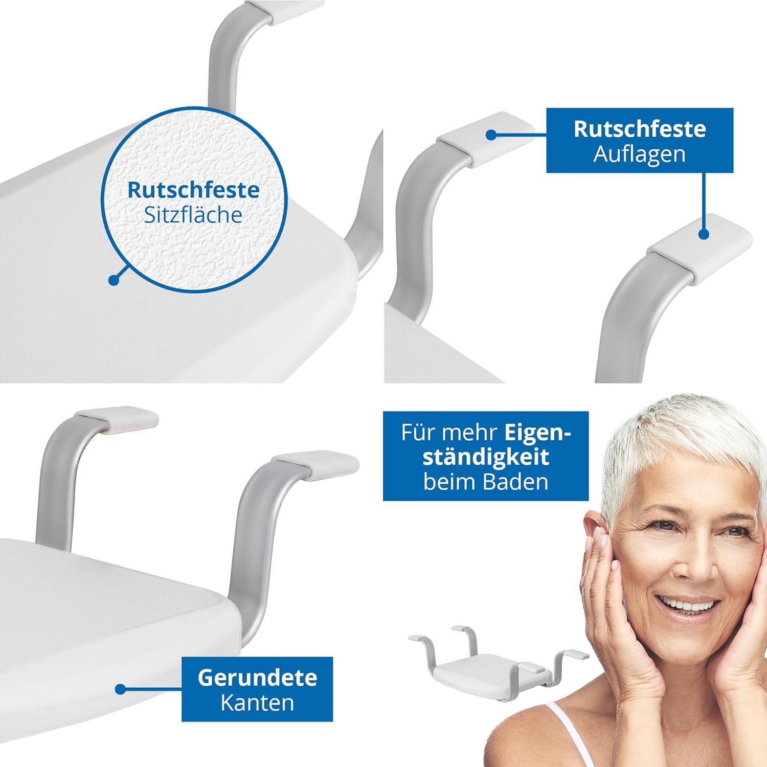 Weinberger Badewannensitz Sitzbrett -150 kg Anti-Rutsch 43909 Weiß B= 52-64 cm