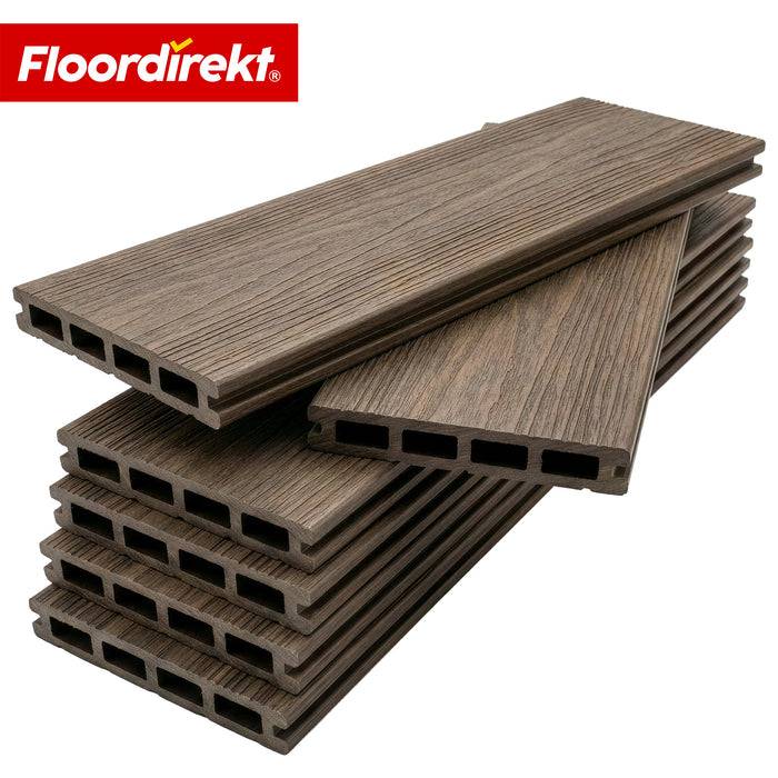 FLOORDIREKT WPC-Terrassendielen Crown - 2 m² Komplettset 220 cm - Beidseitig nutzbar & flexibel erweiterbar - Braun