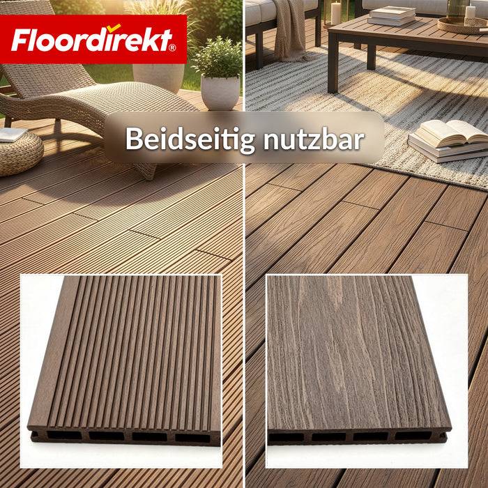 FLOORDIREKT WPC-Terrassendielen Crown - 2 m² Komplettset 220 cm - Beidseitig nutzbar & flexibel erweiterbar - Braun
