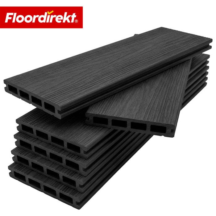 FLOORDIREKT WPC-Terrassendielen Crown - 2 m² Komplettset 220 cm - Beidseitig nutzbar & flexibel erweiterbar - Schwarz