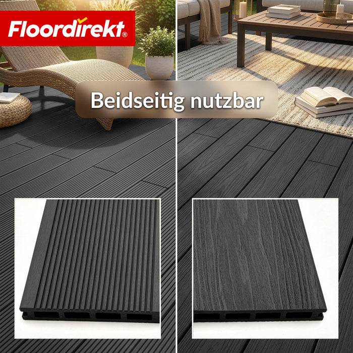 FLOORDIREKT WPC-Terrassendielen Crown - 2 m² Komplettset 220 cm - Beidseitig nutzbar & flexibel erweiterbar - Schwarz
