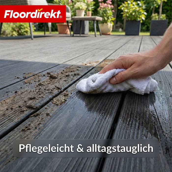 FLOORDIREKT WPC-Terrassendielen Crown - 2 m² Komplettset 220 cm - Beidseitig nutzbar & flexibel erweiterbar - Schwarz
