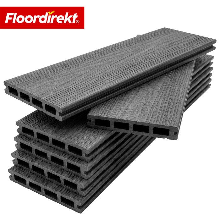 FLOORDIREKT WPC-Terrassendielen Crown - 2 m² Komplettset 220 cm - Beidseitig nutzbar & flexibel erweiterbar - Grau