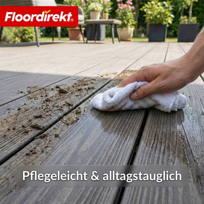 FLOORDIREKT WPC-Terrassendielen Crown - 2 m² Komplettset 220 cm - Beidseitig nutzbar & flexibel erweiterbar - Grau
