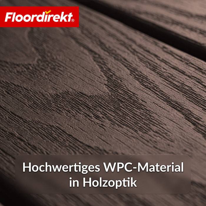 FLOORDIREKT Terrassenfliese Noble 3D - Moderne Klickfliese für Balkon & Terrasse - 30 x 30 cm - Braun - 11er Set