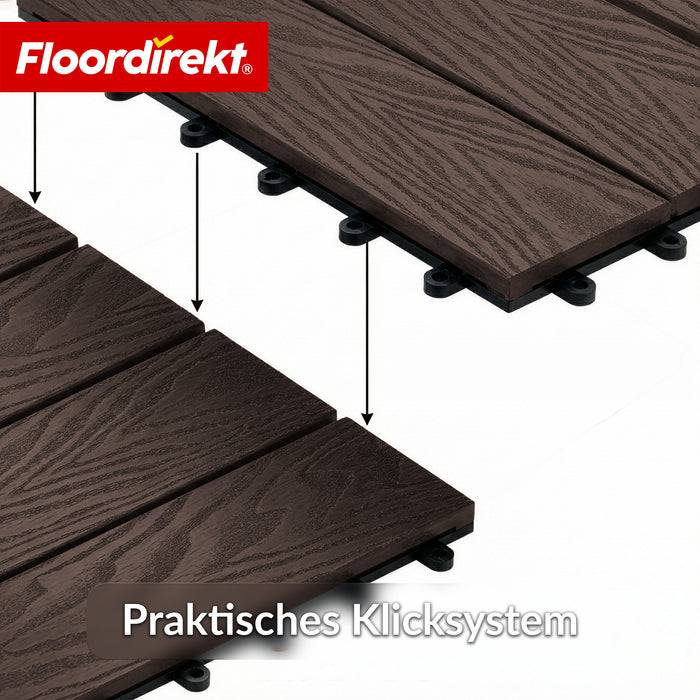 FLOORDIREKT Terrassenfliese Noble 3D - Moderne Klickfliese für Balkon & Terrasse - 30 x 30 cm - Braun - 11er Set