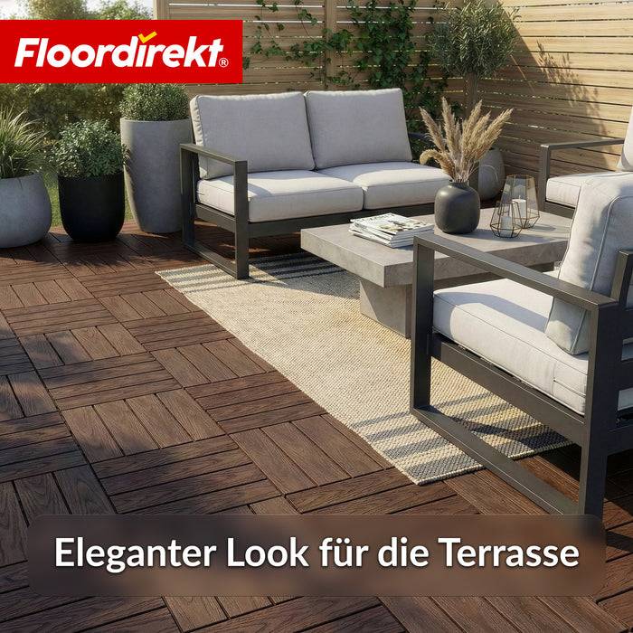 FLOORDIREKT Terrassenfliese Noble 3D - Moderne Klickfliese für Balkon & Terrasse - 30 x 30 cm - Braun - 11er Set