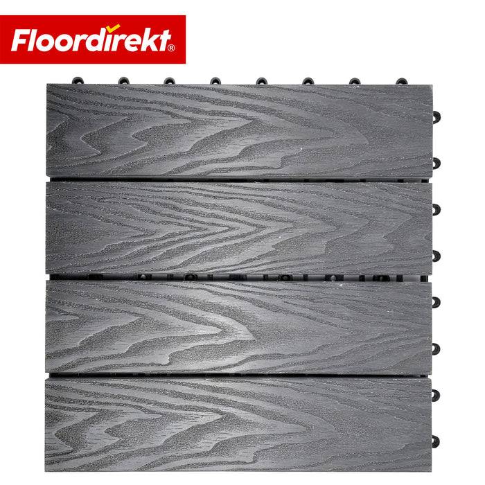 FLOORDIREKT Terrassenfliese Noble 3D - Moderne Klickfliese für Balkon & Terrasse - 30 x 30 cm - Grau - 11er Set