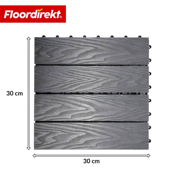 FLOORDIREKT Terrassenfliese Noble 3D - Moderne Klickfliese für Balkon & Terrasse - 30 x 30 cm - Grau - 11er Set