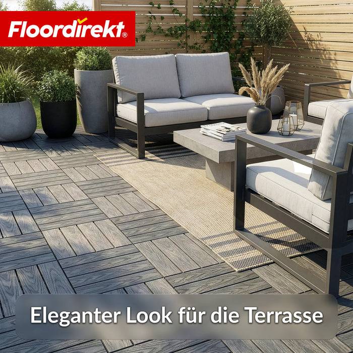 FLOORDIREKT Terrassenfliese Noble 3D - Moderne Klickfliese für Balkon & Terrasse - 30 x 30 cm - Grau - 11er Set