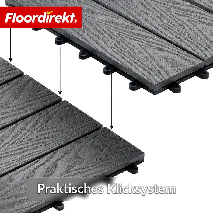 FLOORDIREKT Terrassenfliese Noble 3D - Moderne Klickfliese für Balkon & Terrasse - 30 x 30 cm - Grau - 11er Set