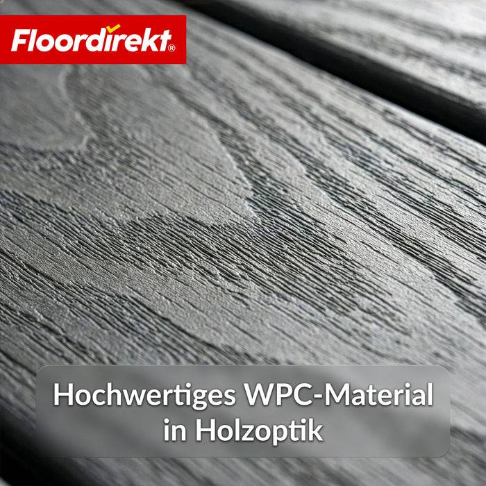 FLOORDIREKT Terrassenfliese Noble 3D - Moderne Klickfliese für Balkon & Terrasse - 30 x 30 cm - Grau - 11er Set