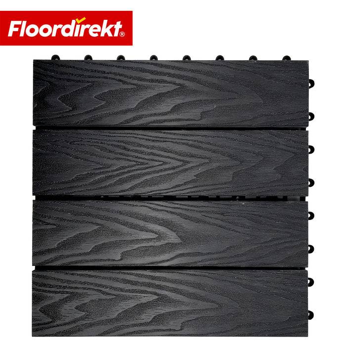 FLOORDIREKT Terrassenfliese Noble 3D - Moderne Klickfliese für Balkon & Terrasse - 30 x 30 cm - Schwarz - 11er Set