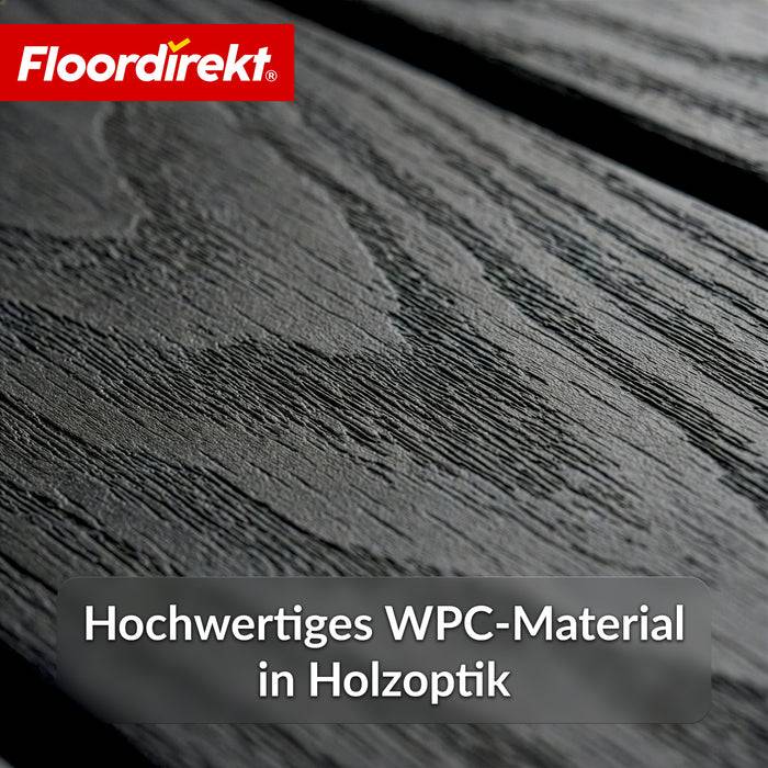 FLOORDIREKT Terrassenfliese Noble 3D - Moderne Klickfliese für Balkon & Terrasse - 30 x 30 cm - Schwarz - 11er Set