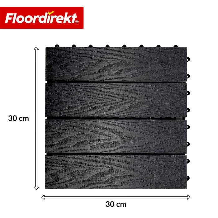 FLOORDIREKT Terrassenfliese Noble 3D - Moderne Klickfliese für Balkon & Terrasse - 30 x 30 cm - Schwarz - 11er Set
