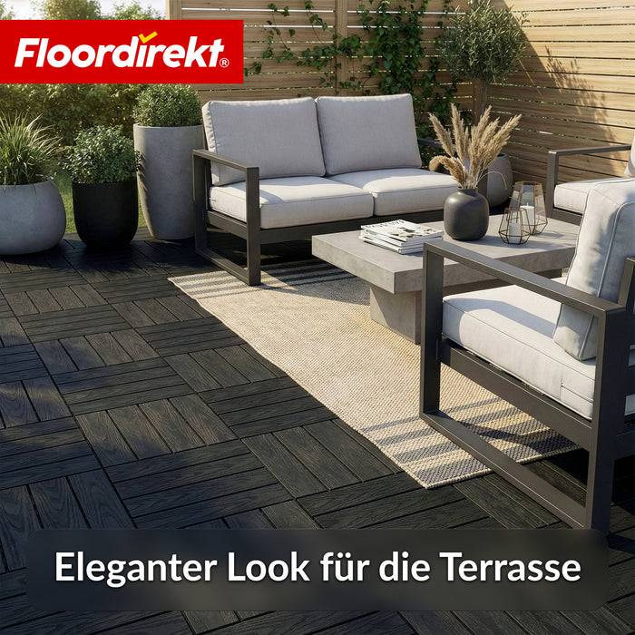 FLOORDIREKT Terrassenfliese Noble 3D - Moderne Klickfliese für Balkon & Terrasse - 30 x 30 cm - Schwarz - 11er Set