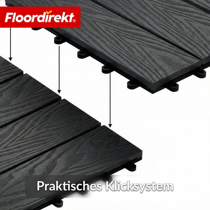 FLOORDIREKT Terrassenfliese Noble 3D - Moderne Klickfliese für Balkon & Terrasse - 30 x 30 cm - Schwarz - 11er Set