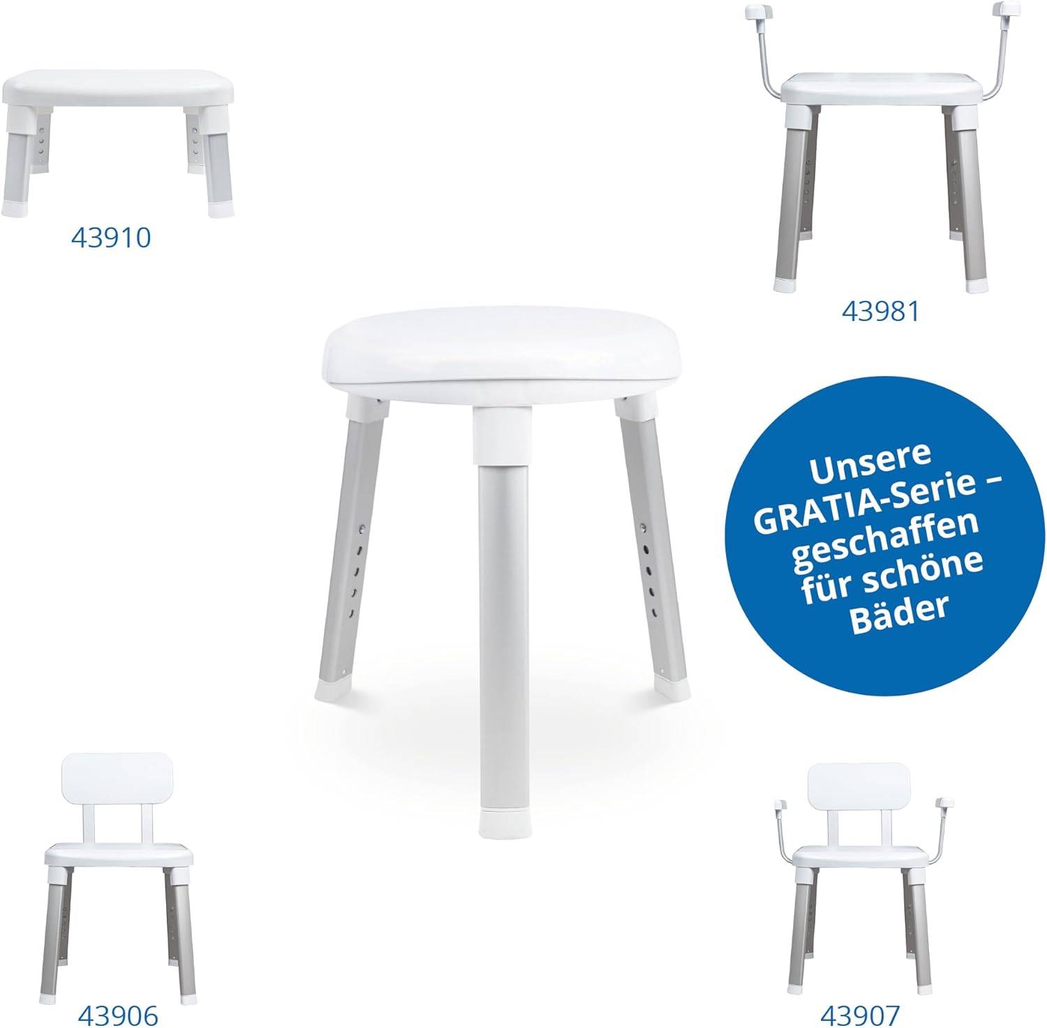 Weinberger Duschhocker drehbar Badstuhl Rund 3 Beine höhenverstelbar 48624 Weiß