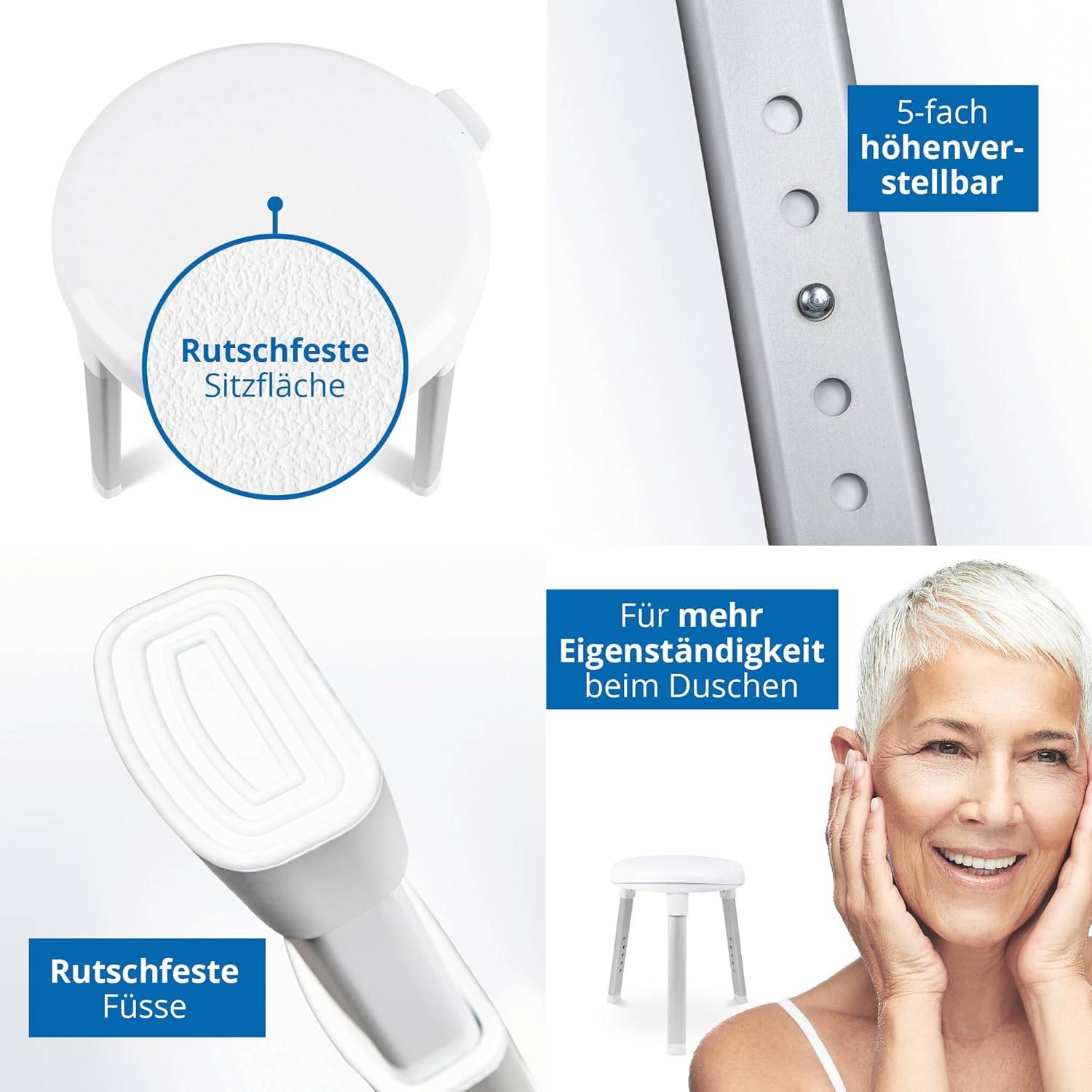 Weinberger Duschhocker drehbar Badstuhl Rund 3 Beine höhenverstelbar 48624 Weiß